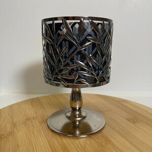 Bath & Body Works Branch Leaf Modern Dark Silver Metal Pedestal Candle Holder